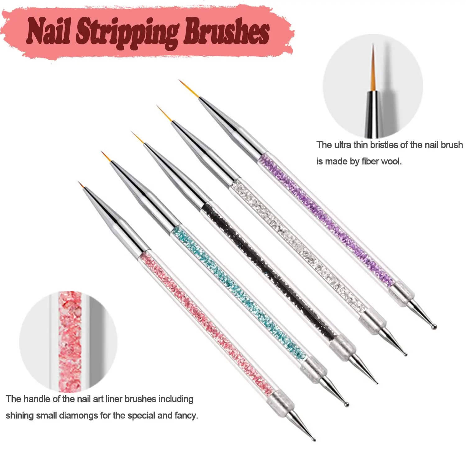 LINMANDA Gel Polish Nail Art Brushes Set Dual-ended Nail Paint Brushes for Nail Art with Fine Liner Brushes and Dotting Pen