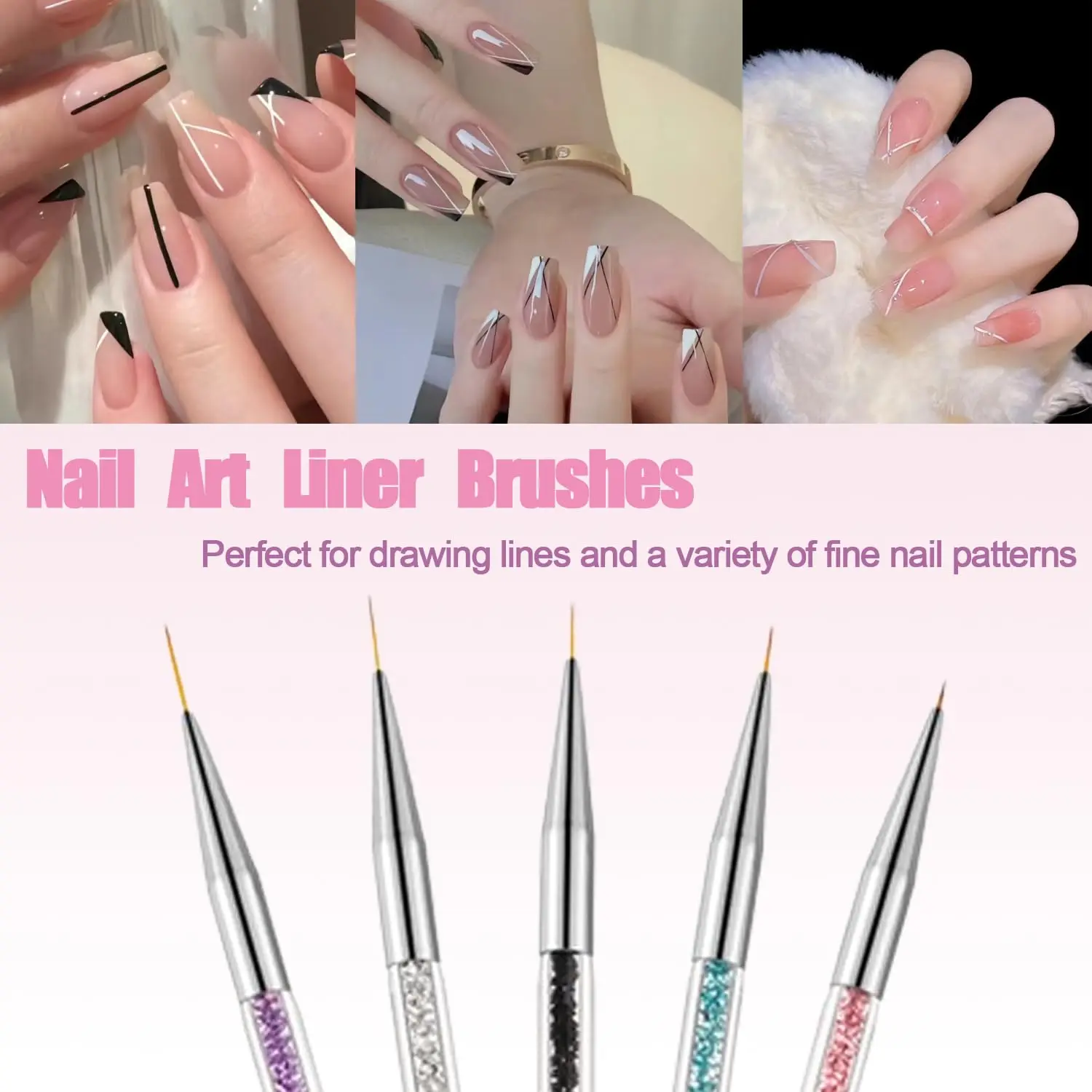 LINMANDA Gel Polish Nail Art Brushes Set Dual-ended Nail Paint Brushes for Nail Art with Fine Liner Brushes and Dotting Pen