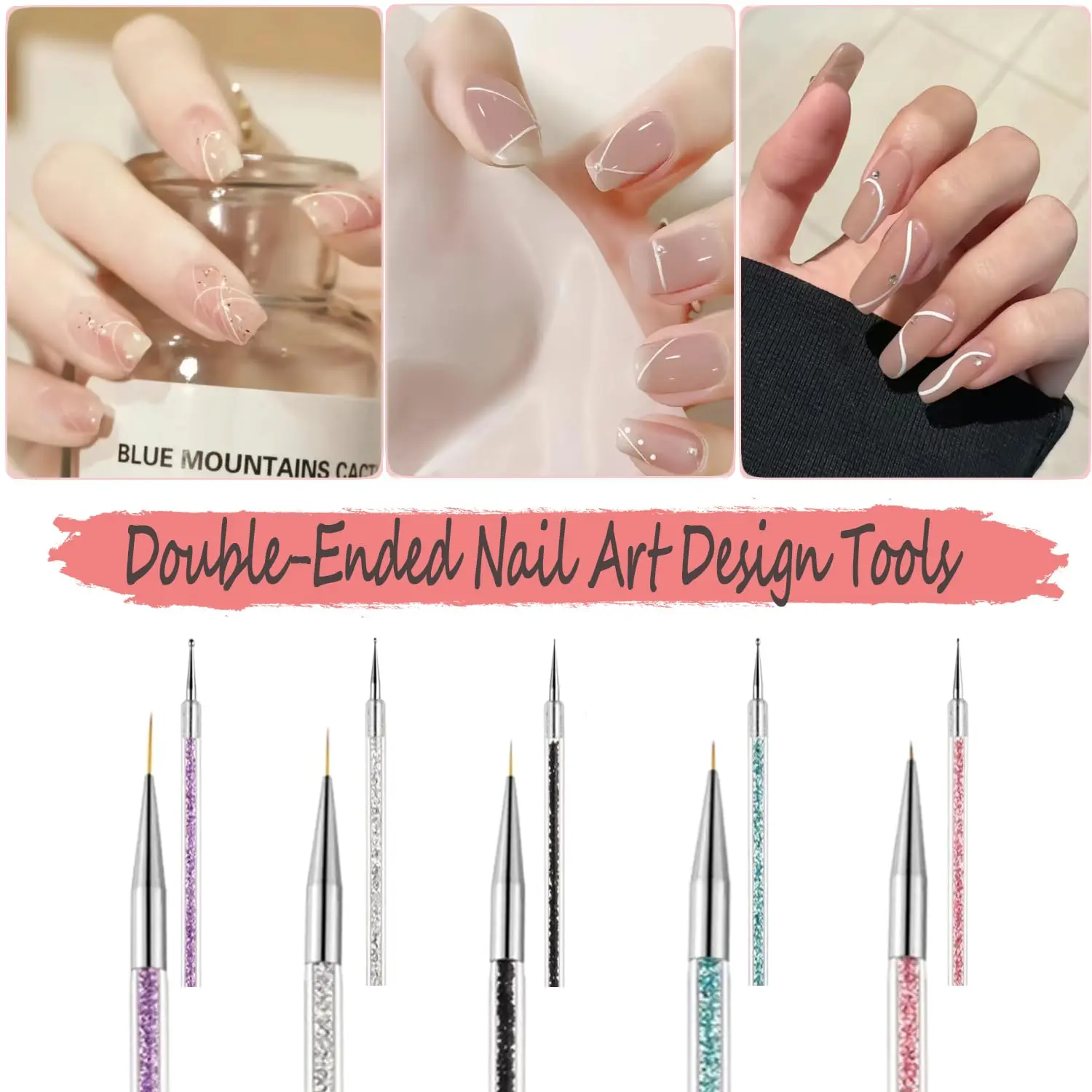 LINMANDA Gel Polish Nail Art Brushes Set Dual-ended Nail Paint Brushes for Nail Art with Fine Liner Brushes and Dotting Pen