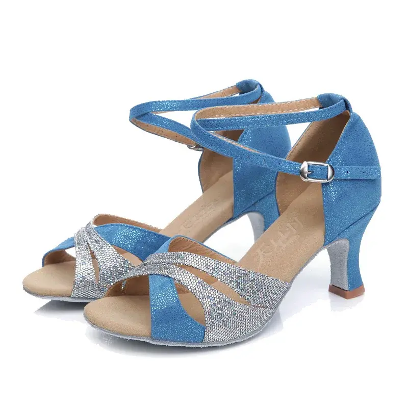 XIHAHA Women Latin Dance Shoes Soft Sole Ballroom Tango Dancing Shoes for Woman Ladies Girl Sequin 5cm Heeled Party Thick