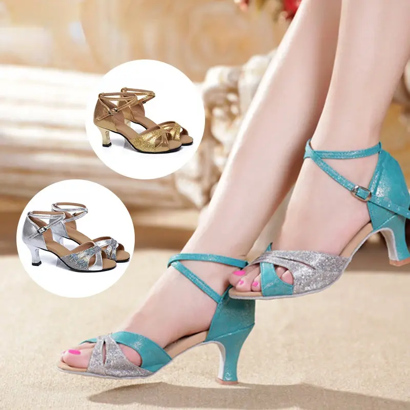 XIHAHA Women Latin Dance Shoes Soft Sole Ballroom Tango Dancing Shoes for Woman Ladies Girl Sequin 5cm Heeled Party Thick