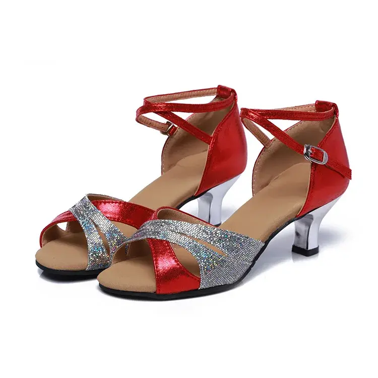 XIHAHA Women Latin Dance Shoes Soft Sole Ballroom Tango Dancing Shoes for Woman Ladies Girl Sequin 5cm Heeled Party Thick
