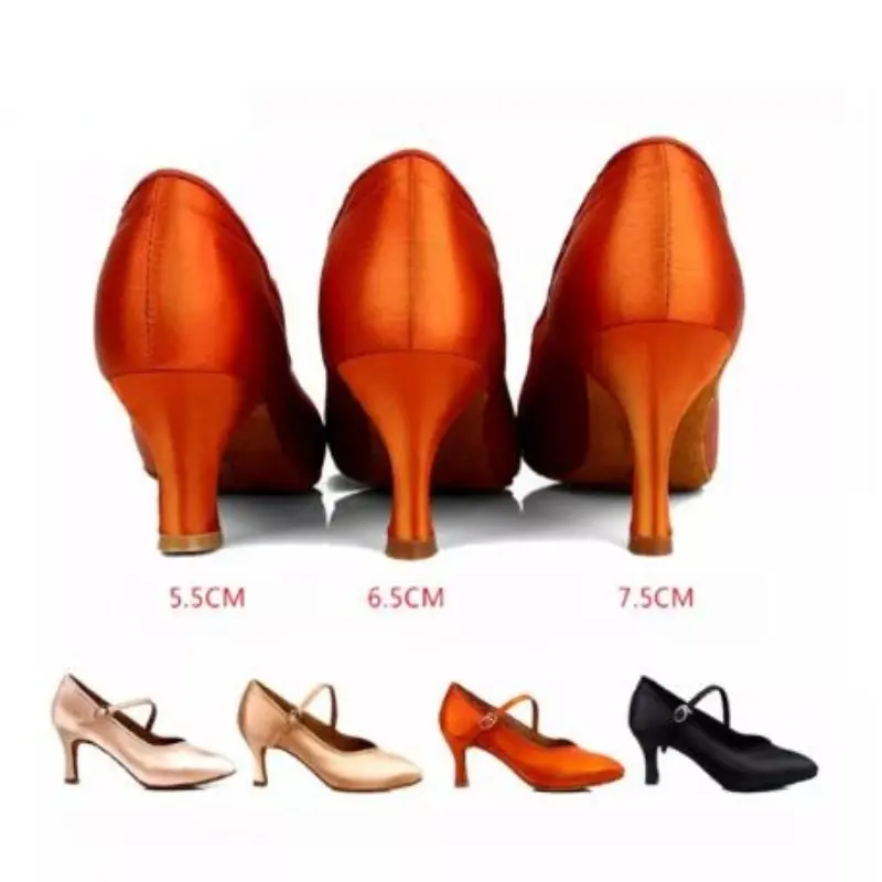 XIHAHA Fashion Brand Women Dance Shoes Tan Satin High Low Heel Ladies Ballroom Dance Shoes Soft Outsole Modern Dance Shoes