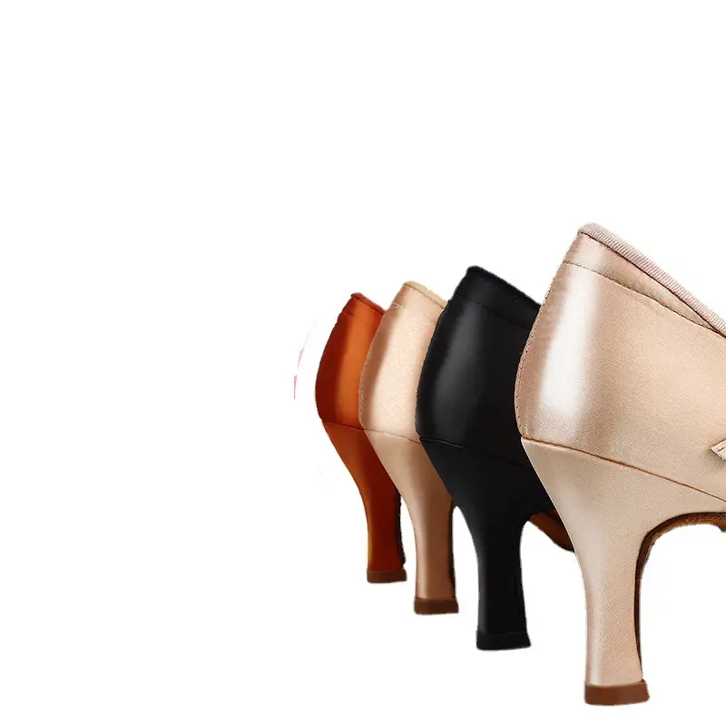 XIHAHA Fashion Brand Women Dance Shoes Tan Satin High Low Heel Ladies Ballroom Dance Shoes Soft Outsole Modern Dance Shoes