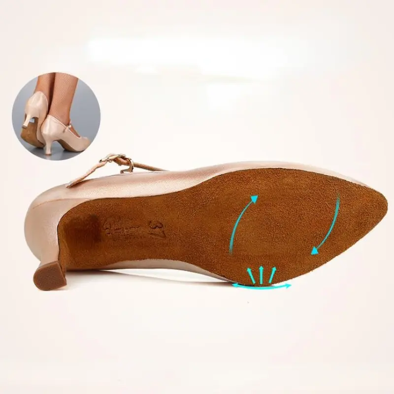 XIHAHA Fashion Brand Women Dance Shoes Tan Satin High Low Heel Ladies Ballroom Dance Shoes Soft Outsole Modern Dance Shoes