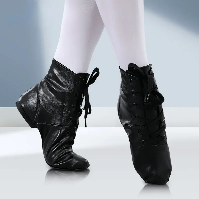 XIHAHA Fashion Child Dancing Shoes PU Leather High Gang Mens Jazz Shoes Women Split Sole Soft Sneaker Gym Dance Black Couples