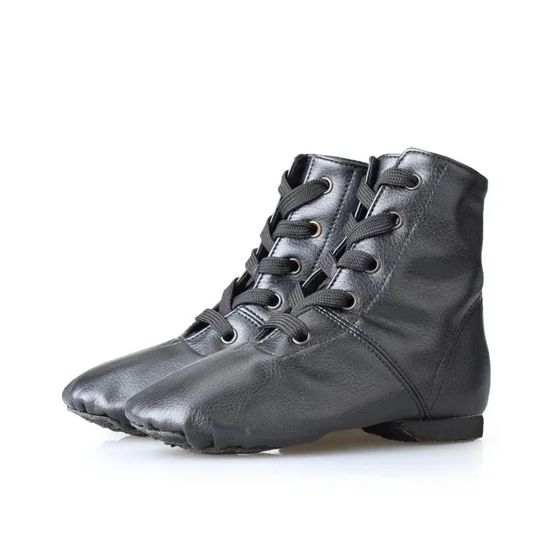 XIHAHA Fashion Child Dancing Shoes PU Leather High Gang Mens Jazz Shoes Women Split Sole Soft Sneaker Gym Dance Black Couples