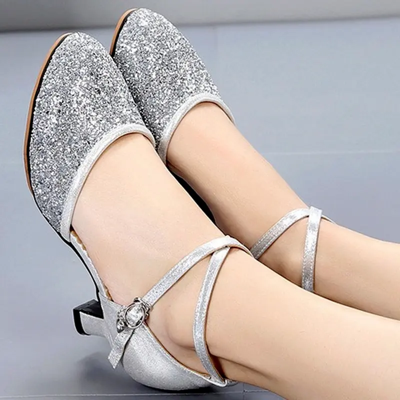 XIHAHA New Sequin Red Black Gold Silver Women Ballroom Tango Salsa Latin Dance Shoes / Cheap Closed Toe Salsa Shoes Soft Sole