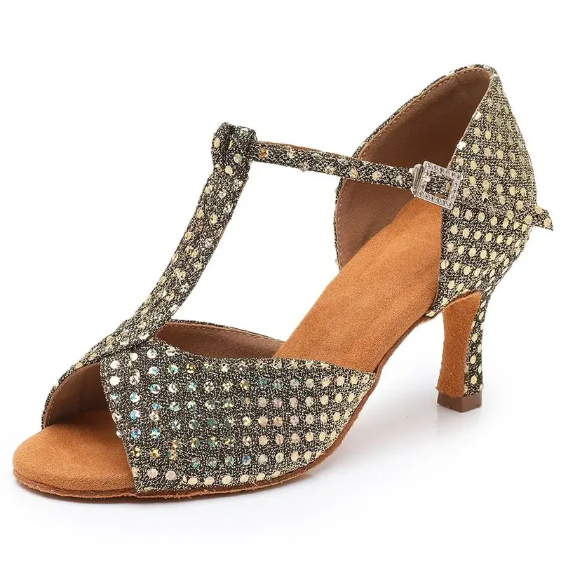 XIHAHA Woman Rhinestone Latin Dance Shoes Tango Ballroom Dance Shoe Ladies High Heels Soft Sole Women Sandals Wedding Shoes