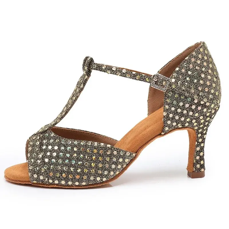 XIHAHA Woman Rhinestone Latin Dance Shoes Tango Ballroom Dance Shoe Ladies High Heels Soft Sole Women Sandals Wedding Shoes