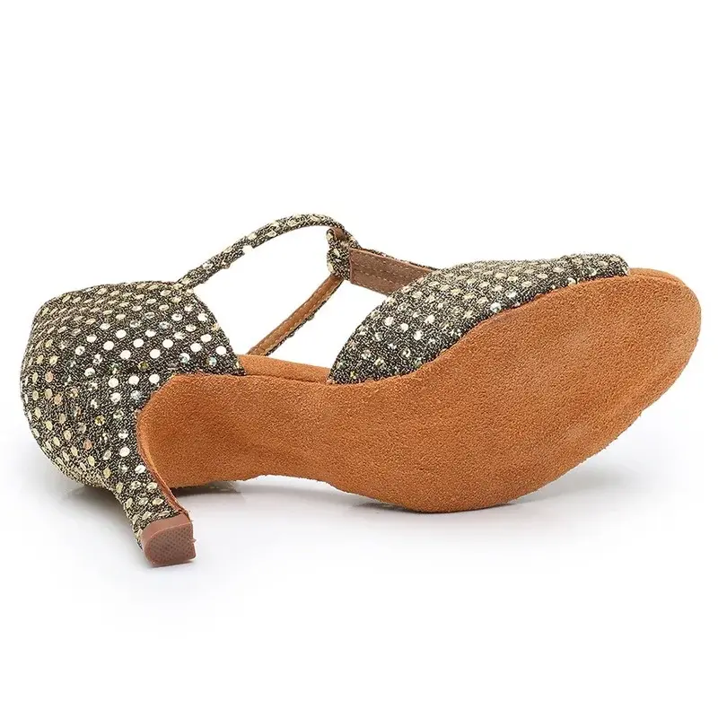 XIHAHA Woman Rhinestone Latin Dance Shoes Tango Ballroom Dance Shoe Ladies High Heels Soft Sole Women Sandals Wedding Shoes