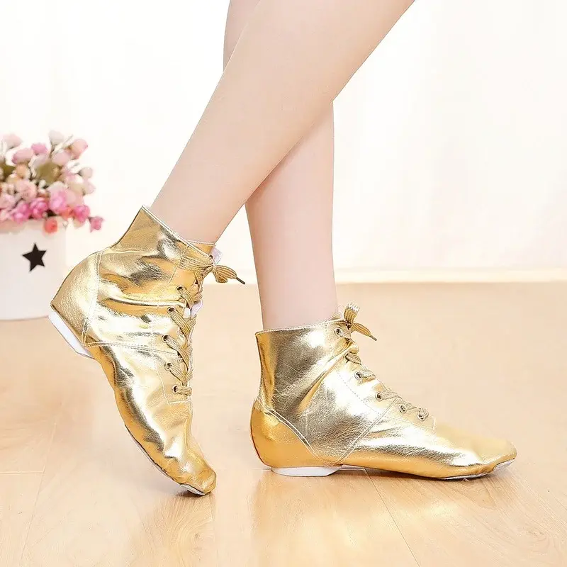 XIHAHA Fashion Women's Practice Dance Shoes Jazz Boots PU Leather Soft Sole for Practicing Men Woman Gold Silver Ballet Shoes