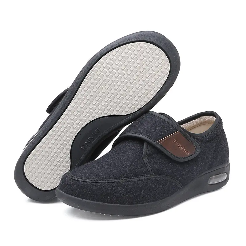 XIHAHA New Autumn and Winter Old People Shoe Senile Wide Feet Swollen Shoes Eversion Soft Comfortable Diabetic Walking Shoes
