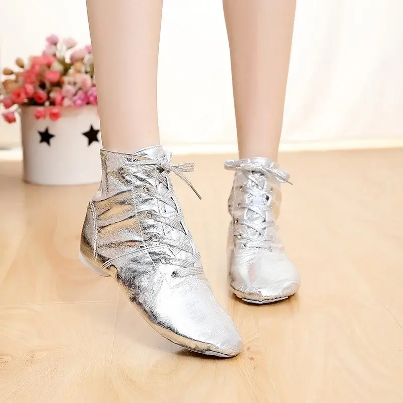 XIHAHA Fashion Women's Practice Dance Shoes Jazz Boots PU Leather Soft Sole for Practicing Men Woman Gold Silver Ballet Shoes
