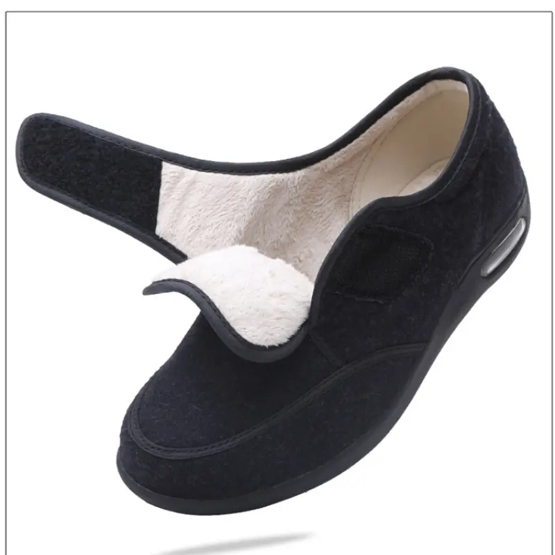 XIHAHA New Autumn and Winter Old People Shoe Senile Wide Feet Swollen Shoes Eversion Soft Comfortable Diabetic Walking Shoes
