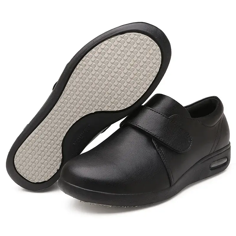 XIHAHA Fashion Leather Old People Shoe Man Shoes Senile Wide Feet Swollen Shoe men Eversion Soft Comfortable Diabetic Shoes