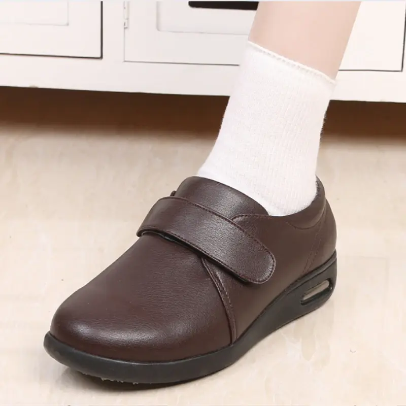 XIHAHA Fashion Leather Old People Shoe Man Shoes Senile Wide Feet Swollen Shoe men Eversion Soft Comfortable Diabetic Shoes