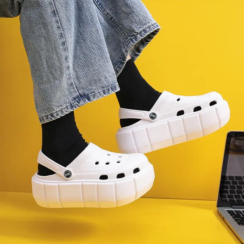 XIHAHA Fashion Summer Super Thick Bottom Women Garden White Chunky Platform Shoes Slippers with Holes Girls Beach Slides Sandals