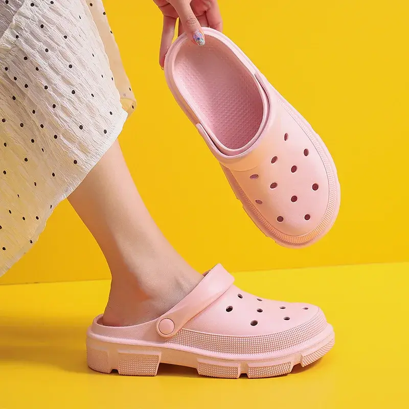 XIHAHA Fashion Summer Super Thick Bottom Women Garden White Chunky Platform Shoes Slippers with Holes Girls Beach Slides Sandals