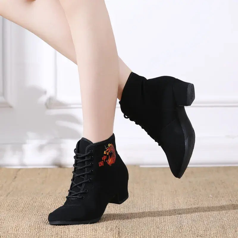 XIHAHA Girls High Top Latin Dance Shoes Women Black Salsa Jazz Dancing Boots Shoe Heel Outdoor Adult Woman Ballroom Sneakers