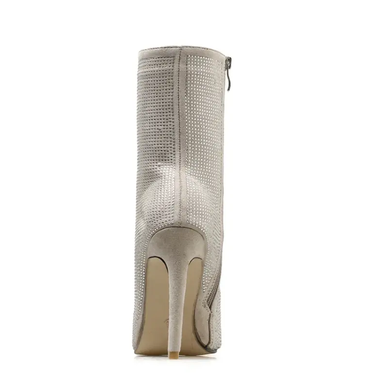 XIHAHA High Thin Heeled Pants Boots for Women Mid Calf Rhinestone Bling Pointed Toed Slip-on Fashion Brand New Lady Booties