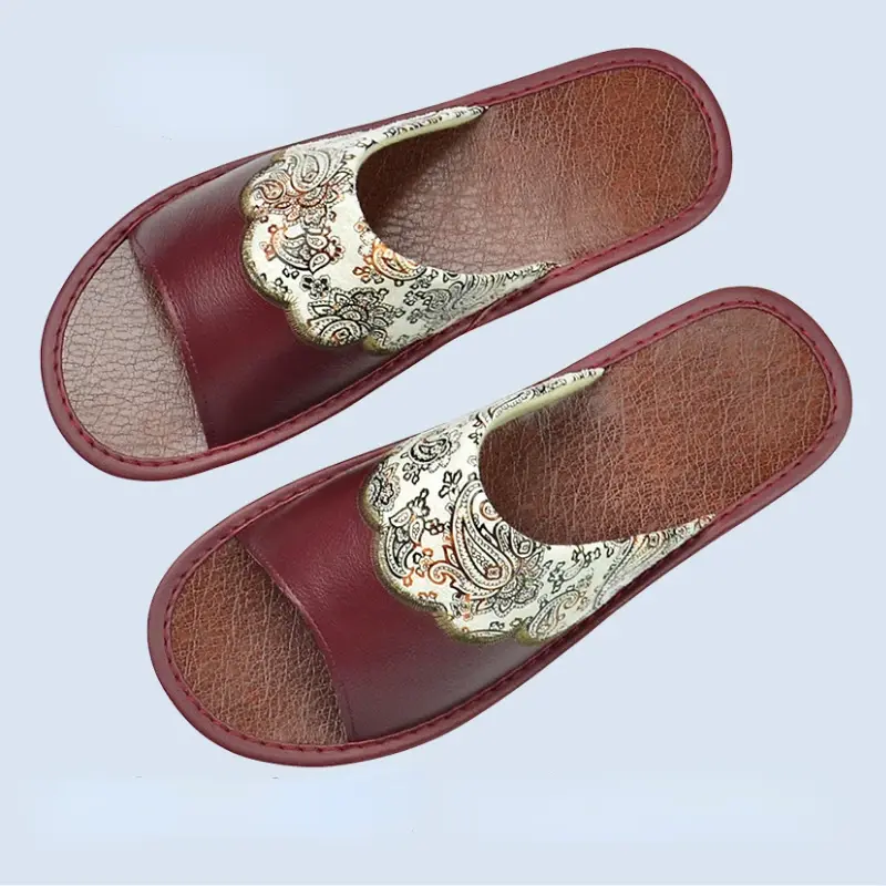 XIHAHA Woman Leather Embroider Slippers Home Indoor House Slippers Women Luxury Soft Flats Shoes Slipper Cool Sandals Home Shoes