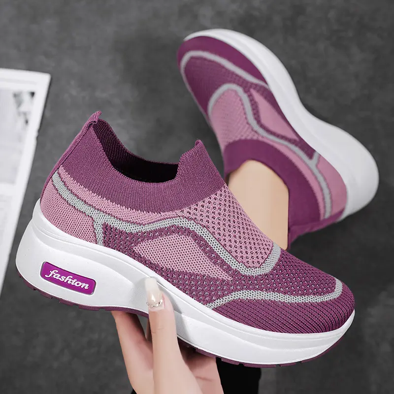 XIHAHA Women Breathable Sock Shoes Brand Woman Designer Sneaker Ladies Thick Bottom Casual Shoe Mesh Mother Dance Shoes