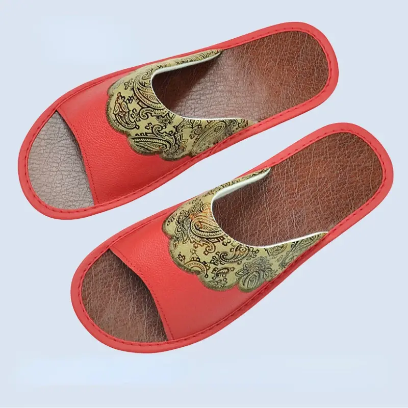 XIHAHA Woman Leather Embroider Slippers Home Indoor House Slippers Women Luxury Soft Flats Shoes Slipper Cool Sandals Home Shoes