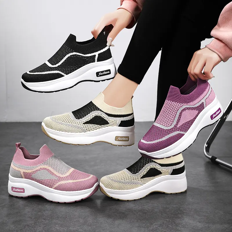 XIHAHA Women Breathable Sock Shoes Brand Woman Designer Sneaker Ladies Thick Bottom Casual Shoe Mesh Mother Dance Shoes