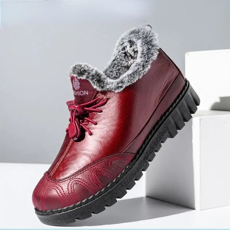 XIHAHA Casual Women Flat Shoes Woman PU Leather Snow Boots Women Mom Shoes Women's Winter Shoe Female Boots Soft Women's Shoes