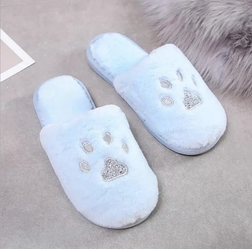 XIHAHA Autumn Winter Woman Faux Fur Slippers Ladies Plush Shoes Indoor Floor Memory Foam Bedroom Women Fluffy Slides Sandals