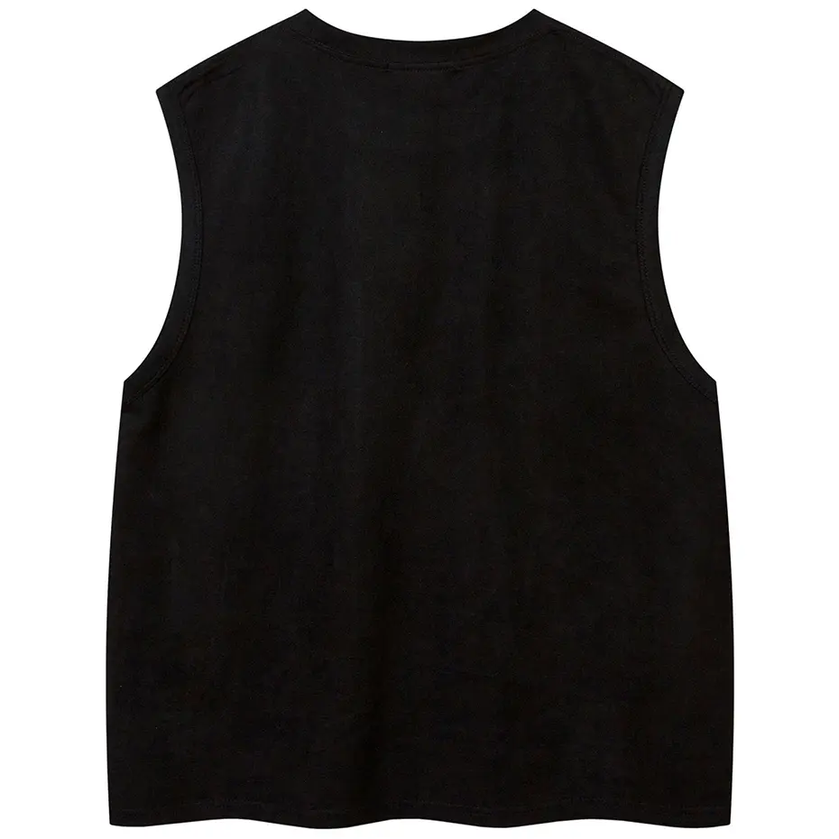 Vintage Suede Tank Top Y2K Embroidery Sleeveless Vest T-Shirt Streetwear 2024 Men Harajuku Hip Hop Loose Punk Gothic Tops Shirts