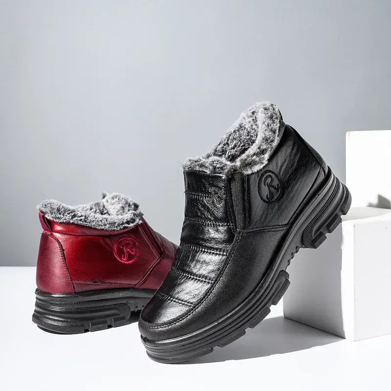 XIHAHA Casual Women Flat Shoes Woman PU Leather Snow Boots Women Mom Shoes Women's Winter Shoe Female Boots Soft Women's Shoes