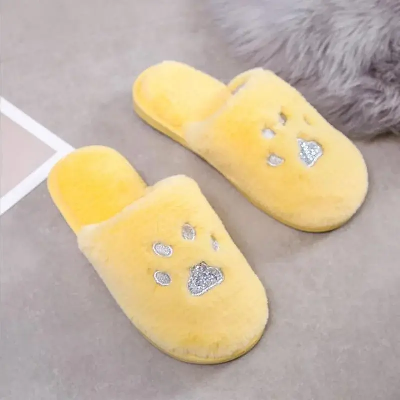 XIHAHA Autumn Winter Woman Faux Fur Slippers Ladies Plush Shoes Indoor Floor Memory Foam Bedroom Women Fluffy Slides Sandals