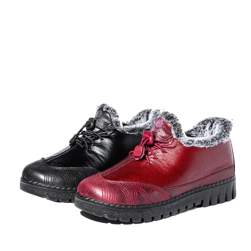 XIHAHA Casual Women Flat Shoes Woman PU Leather Snow Boots Women Mom Shoes Women's Winter Shoe Female Boots Soft Women's Shoes
