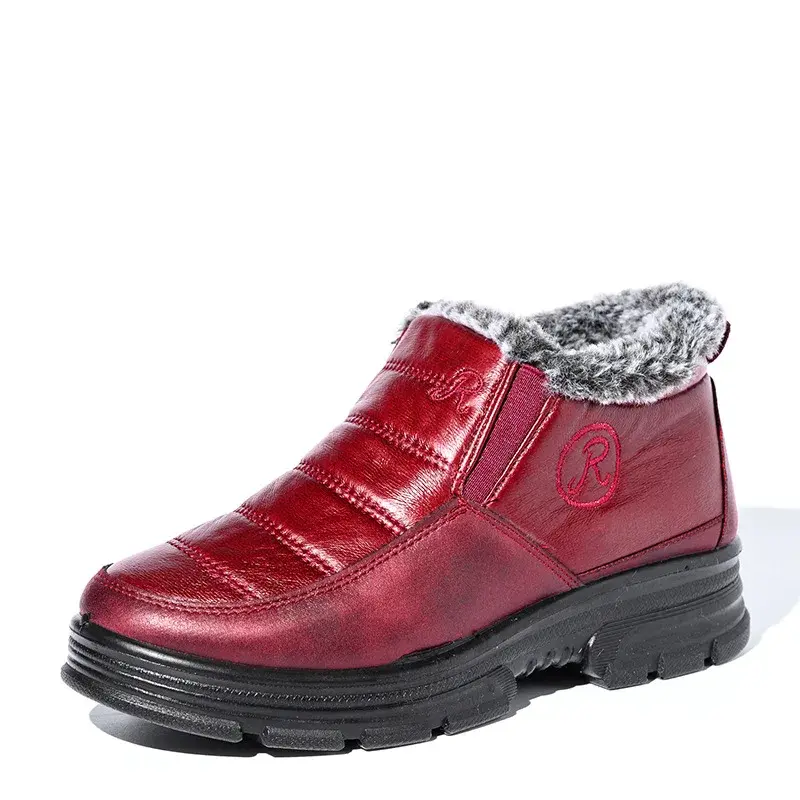 XIHAHA Casual Women Flat Shoes Woman PU Leather Snow Boots Women Mom Shoes Women's Winter Shoe Female Boots Soft Women's Shoes