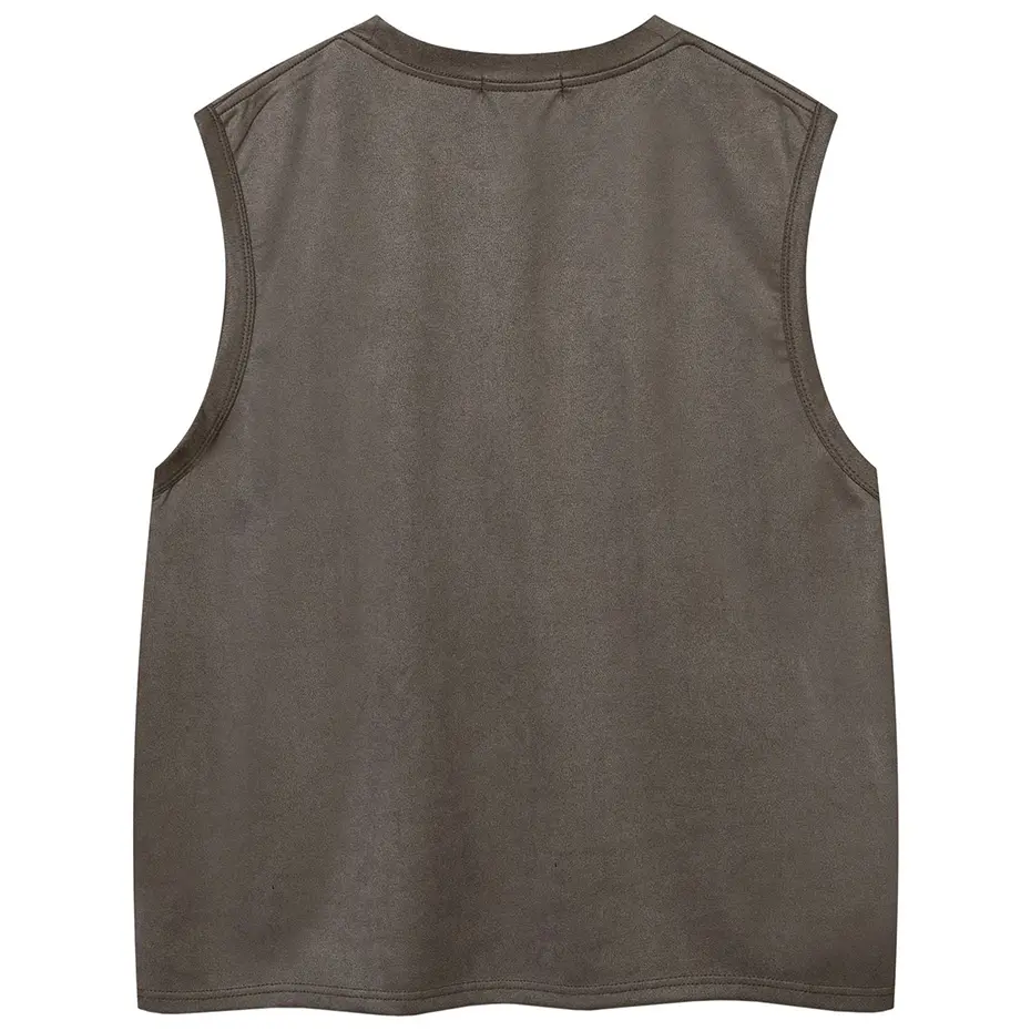 Vintage Suede Tank Top Y2K Embroidery Sleeveless Vest T-Shirt Streetwear 2024 Men Harajuku Hip Hop Loose Punk Gothic Tops Shirts