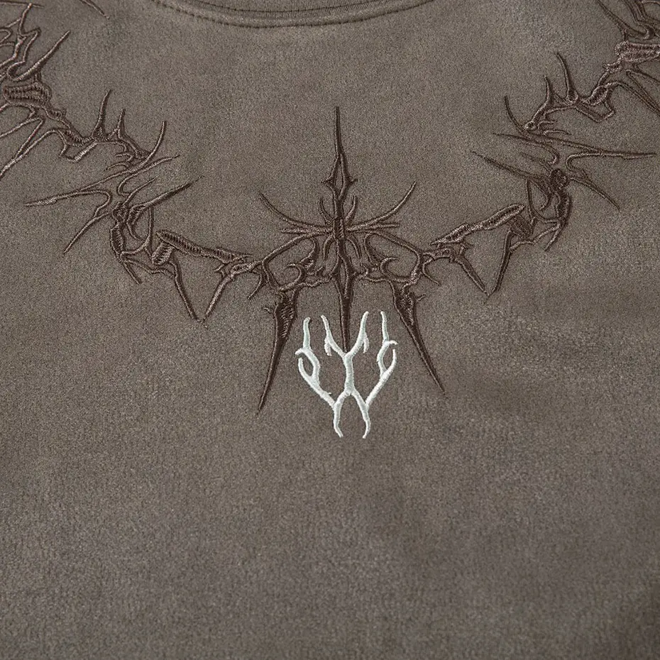 Vintage Suede Tank Top Y2K Embroidery Sleeveless Vest T-Shirt Streetwear 2024 Men Harajuku Hip Hop Loose Punk Gothic Tops Shirts