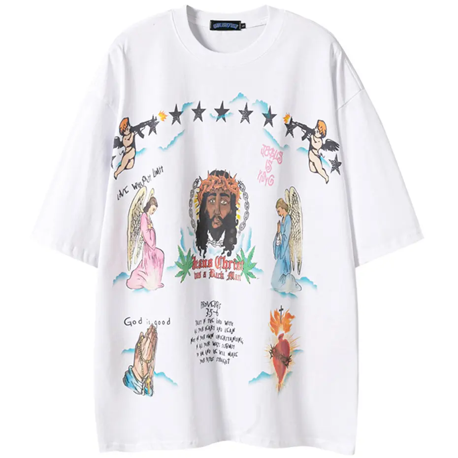 Men's Vintage Streetwear T Shirts Gods Graphic Hip Hop T-shirt Casual Tee Tops  Unisex Hipster Cotton Tshirt