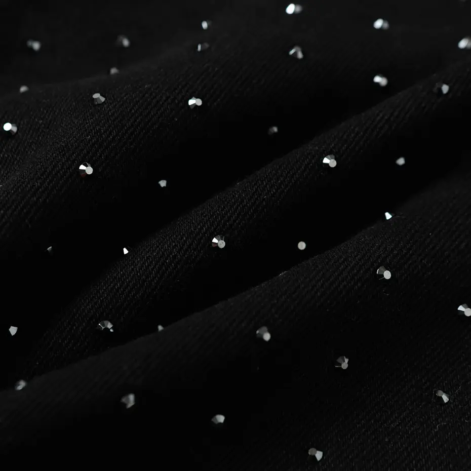 Rhinestone Denim Shorts Men's Streetwear Harajuku Hip Hop Shorts Hi Street Black Denim Shorts Unisex
