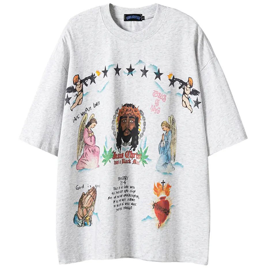 Men's Vintage Streetwear T Shirts Gods Graphic Hip Hop T-shirt Casual Tee Tops  Unisex Hipster Cotton Tshirt