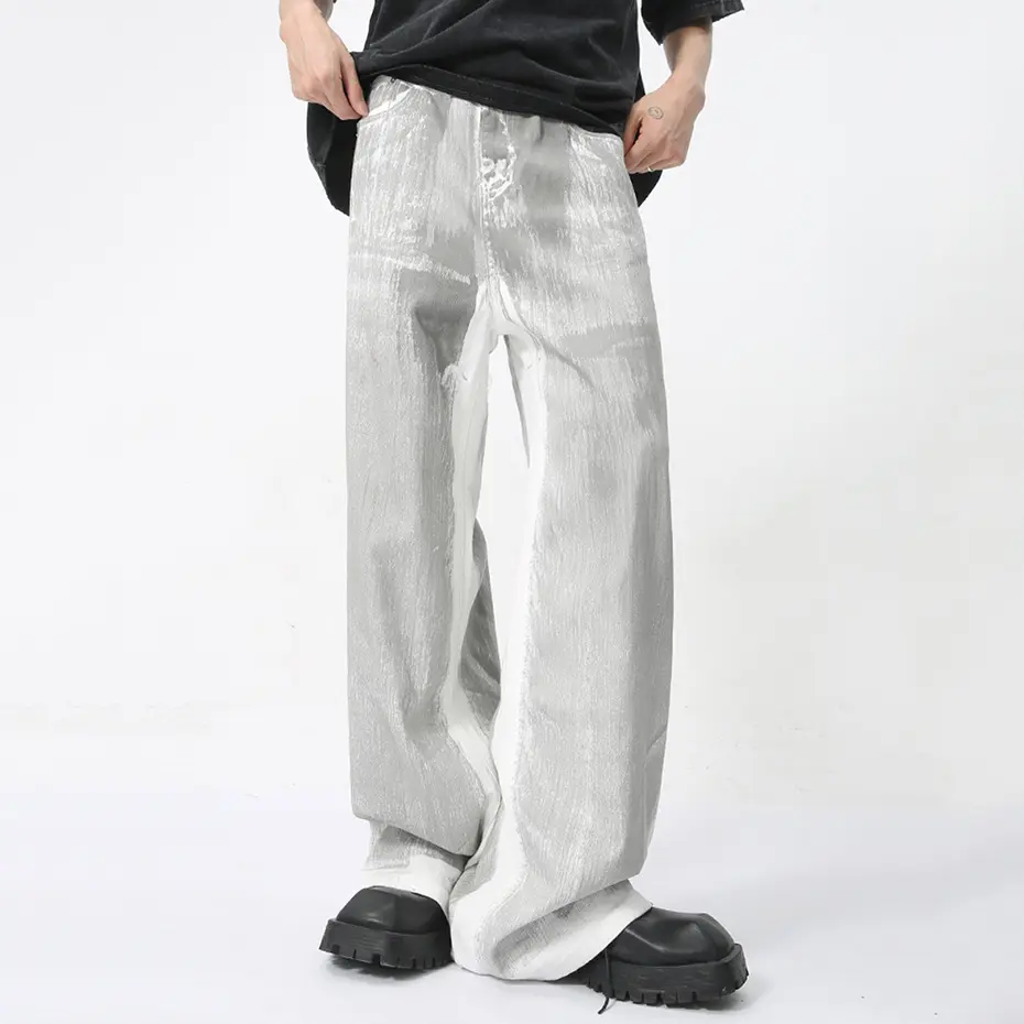 Men's White Baggy Jeans Dirty Printed Grunge Y2K Loose Straight Denim Pants Harajuku Oversized Streetwear Jeans Trousers Male