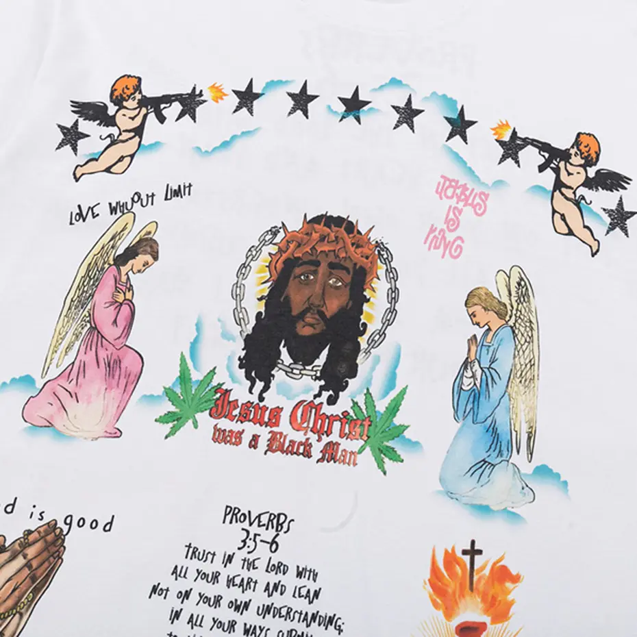 Men's Vintage Streetwear T Shirts Gods Graphic Hip Hop T-shirt Casual Tee Tops  Unisex Hipster Cotton Tshirt