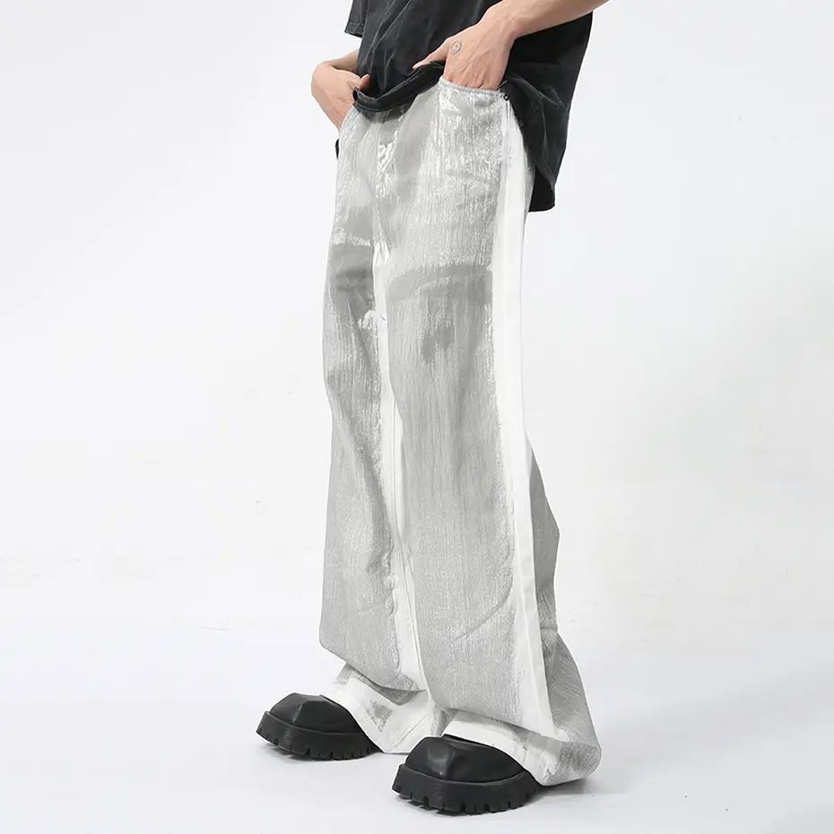 Men's White Baggy Jeans Dirty Printed Grunge Y2K Loose Straight Denim Pants Harajuku Oversized Streetwear Jeans Trousers Male