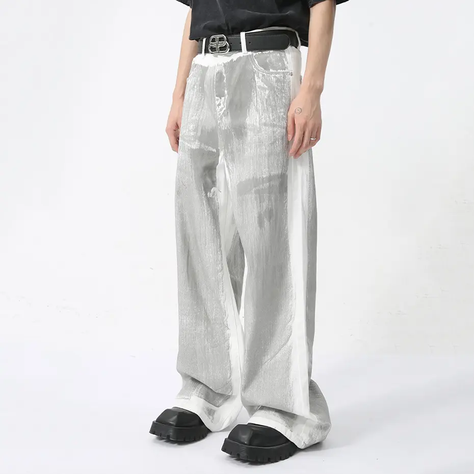 Men's White Baggy Jeans Dirty Printed Grunge Y2K Loose Straight Denim Pants Harajuku Oversized Streetwear Jeans Trousers Male