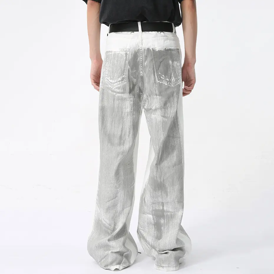 Men's White Baggy Jeans Dirty Printed Grunge Y2K Loose Straight Denim Pants Harajuku Oversized Streetwear Jeans Trousers Male
