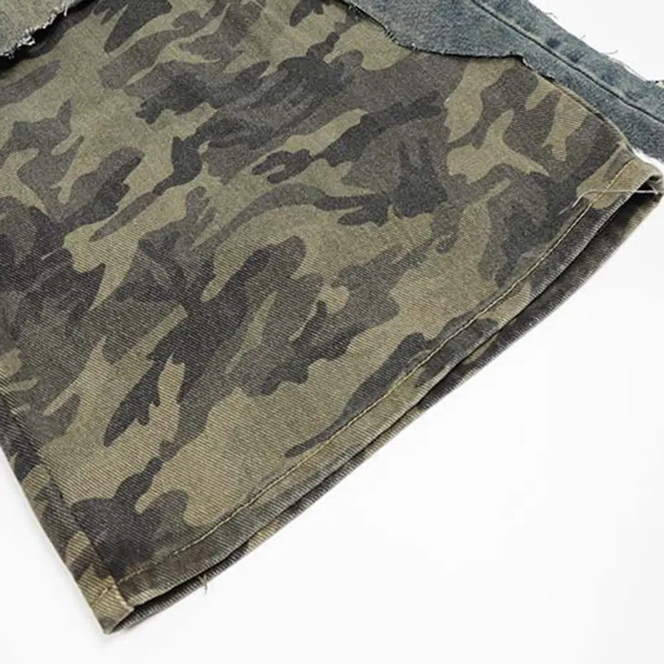 Camouflage Patchwork Denim Shorts Men Summer Vintage Loose Jeans Shorts Streetwear Harajuku Hip Hop Shorts