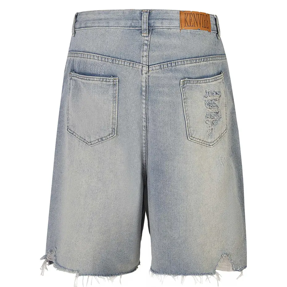 Rhinestone Denim Shorts Men Streetwear Harajuku Vintage Blue Ripped Jeans Shorts Casual Loose Shorts