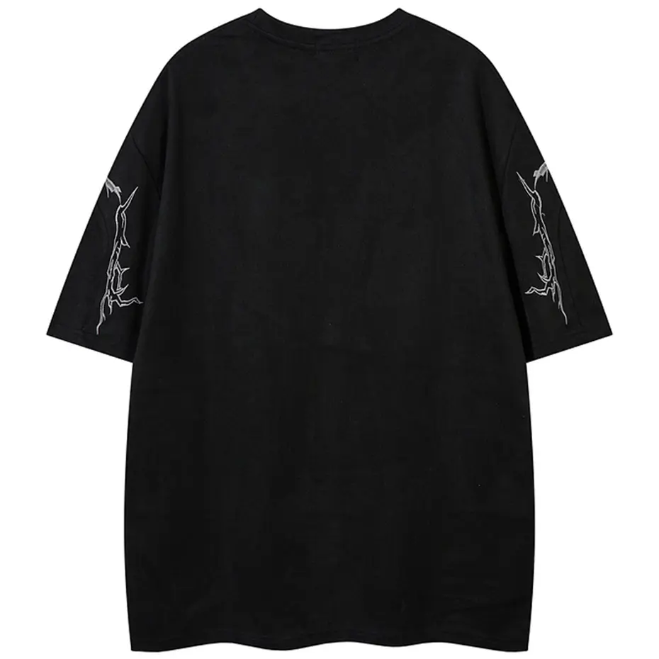 Embroidery Vintage Suede T Shirt Streetwear Harajuku Hip Hop Oversized T-shirt Summer Tee Tops Unisex