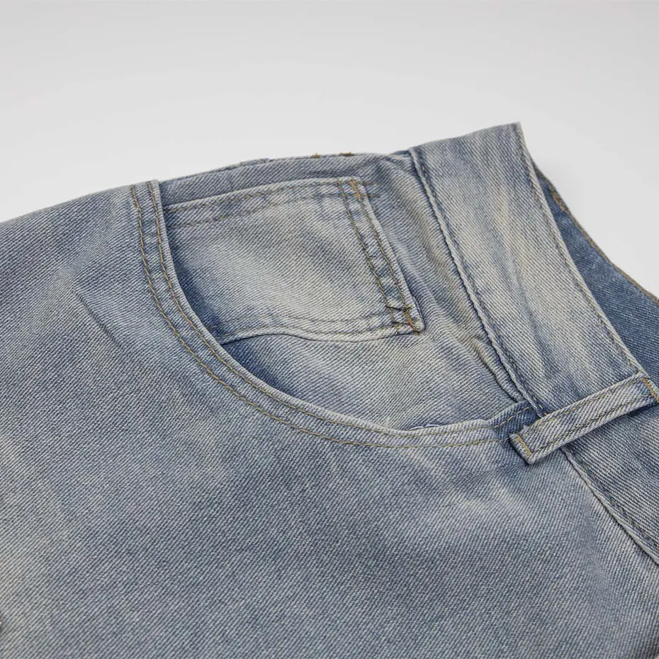 Rhinestone Denim Shorts Men Streetwear Harajuku Vintage Blue Ripped Jeans Shorts Casual Loose Shorts